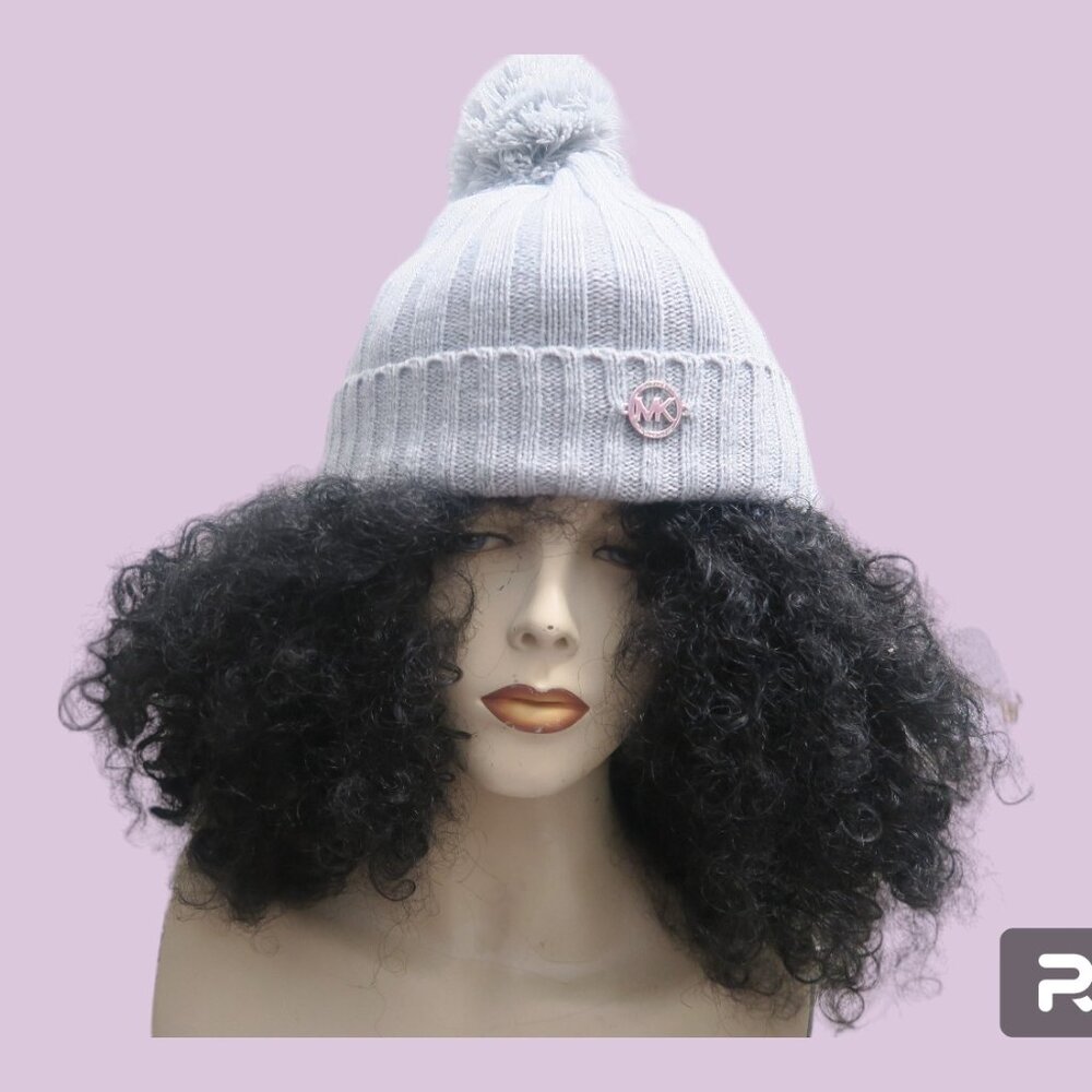 Michael Kors Women's beanie cap with pom in gray size on size fits all (most).